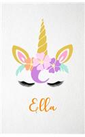 Ella A5 Lined Notebook 110 Pages: Funny Blank Journal For Lovely Magical Unicorn Face Dream Family First Name Middle Last Surname. Unique Student Teacher Scrapbook/ Composition Great