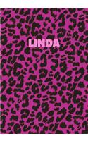 Linda: Personalized Pink Leopard Print Notebook (Animal Skin Pattern). College Ruled (Lined) Journal for Notes, Diary, Journaling. Wild Cat Theme Design wi