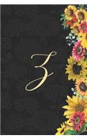 Z: Sunflower Journal, Monogram Letter Z Blank Lined Diary with Interior Pages Decorated with More Sunflowers.