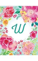 W Initial Journal, Monogram Notebook, Pink Teal Watercolor (Personal Journal)