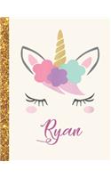 Ryan: Ryan Unicorn Personalized Black Paper SketchBook for Girls and Kids to Drawing and Sketching Doodle Taking Note Marble Size 8.5 x 11