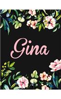 Gina: Personalised Name Notebook/Journal Gift For Women & Girls 100 Pages (Black Floral Design)