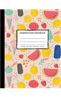 Composition Notebook: Cute Summer Ice Cream Lemons Colorful Wide Ruled Primary Copy Book, SOFT Cover Kid Elementary Grade Back To School Supplies Student Teacher Creative