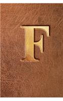 F: Cute Letter F Initial Monogram Notebook - Pretty Brown Leather Monogrammed Blank Lined Note Book, Writing Pad, Gift For Men/Women/ wife / Uncle / Gr