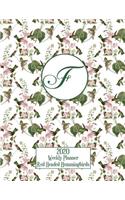 2020 Weekly Planner - Red Headed Hummingbirds - Personalized Letter F - 14 Month Large Print