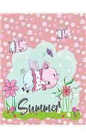 Summer: Summer time with flying pig on pink cover (8.5 x 11) inches 110 pages, Blank Unlined Paper for Sketching, Drawing, Whiting, Journaling & Doodling