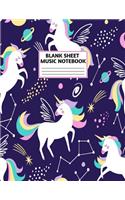 Blank Sheet Music Notebook: Cute Unicorn Matte Cover Design with 110 Pages White Paper Interior for Musician Students and Professionals Playing Piano, Ukelele, Mandolin and oth