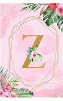 Z: Monogram Initial Z Notebook for Women & Girls, Pink Tropical Floral Journal to Write in, College Ruled Composition Notebook, 6 x 9 Blank Line Summer