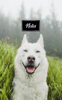 Siberian Husky Huskies Dog Pup Puppy Doggie Notebook Bullet Journal Diary Composition Book Notepad - Happy in Grass