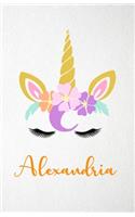 Alexandria A5 Lined Notebook 110 Pages: Funny Blank Journal For Lovely Magical Unicorn Face Dream Family First Name Middle Last Surname. Unique Student Teacher Scrapbook/ Composition Great