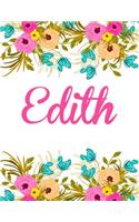 Edith: Personalised Name Notebook/Journal Gift For Women & Girls 100 Pages (White Floral Design)