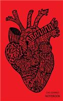 CHD Journey Notebook: Black Anatomical Heart, Red Background, Journal, 5 in x 8 in, 50 sheets / 100 pages, college lined