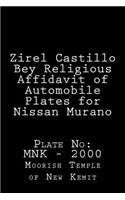 Zirel Castillo Bey Religious Affidavit of Automobile Plates for Nissan Murano