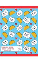 Blank Lined Journal Rosemary Cat and Tacos Red and Blue