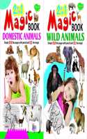 2 in 1 Magic Book: Domestic Animals and Wild Animals, Rubbing Pages with Pencil Reveals Images, 24 cm x 18 cm