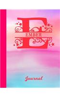 Ember: Blank Journal - Personalized First Name & Letter Initial Personal Writing Diary Glossy Pink & Blue Watercolor Effect Cover Daily Journalism Entries 