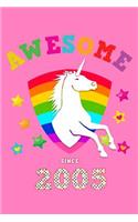 Awesome Since 2005: Unicorn Draw & Write Blank Half Drawing Sketch Book & Wide Ruled Lined Paper Magical Pink Cover for Young Girls Born this Year Workbook Notepad for 