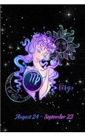 2020 Zodiac Weekly Planner - Virgo August 24 - September 23: Stylized Fashionable Lady on Black Starry Background - 14 Month Horoscope Planner