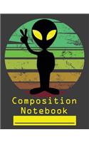 Composition Notebook: Space Alien Peace Sign Retro Sunset Wide Ruled Blank Lined Paper Notebook charcoal black(20 Cnw 7.44" X 9.69" 110pages)