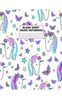 Blank Sheet Music Notebook: Cute Unicorn Matte Cover Design with 110 Pages White Paper Interior for Musician Students and Professionals Playing Piano, Ukelele, Mandolin and oth