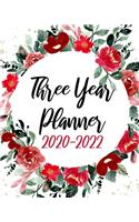 2020-2022 Three Year Planner: Red Rose Flowers, 36 Months Calendar Agenda Schedule Organizer January 2020 to December 20222 With Holidays and inspirational Quotes