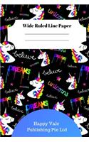 Cute Unicorn Theme Wide Ruled Line Paper