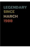 Legendary Since March 1988 - Birthday Gift For 31 Year Old Men and Women Born in March 1988