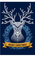 Merry Christmas Reindeer Stag Tribal Line Art Notebook