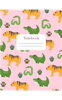 Notebook: For Kids Who Like Jungle Animals Standard lined paper Pink cover with tigers, snakes and crocodiles 100 pages (8.5x11)