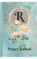 Letter R Personalized Monogram Praise and Worship Prayer Journal: Religious Devotional Sermon Bible Study Notebook in Blue and Peach Damask Lace with Yellow Roses