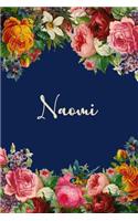 Naomi: Personalized Name Floral Design Matte Soft Cover Notebook Journal to Write In. 120 Blank Lined Pages