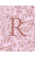 R: Monogram Initial Notebook For Women And Girls-Pink And Brown Floral-120 Pages 8.5 x 11