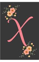 X Initial Monogram Dot Grid Notebook Journal: Elegant Floral Monogram Gifts For Women And Girls, 120 Pages 6x9