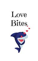 Love Bites, Graph Paper Composition Journal Notebook, White Cover with a Cute Baby Shark, Little Hearts & a Funny Shark Pun Saying: Valentine's Day Birthday Anniversary Gift for Girlfriend Boyfriend Wife Husband Lover Him or Her