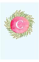 C: 110 College-Ruled Pages - Monogram Journal and Notebook with a Classic Light Blue Background of Floral Watercolor Design - Personalized Initial Lett
