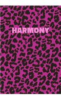 Harmony: Personalized Pink Leopard Print Notebook (Animal Skin Pattern). College Ruled (Lined) Journal for Notes, Diary, Journaling. Wild Cat Theme Design wi