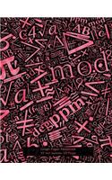 Graph Paper Notebook 1/2 inch squares 120 pages: Notebook with math symbols in pink on black cover, 8.5 x 11 graph paper notebook with half inch squares, perfect bound, ideal for graphs, math sums,