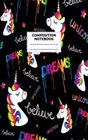 Composition Notebook: Unicorn Journal for Girls, Teen and Women Cute Matte Cover Design with Blank Lined Interior College Ruled (Great as Party Favors, Gifts, Diary, Jour