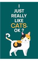 I Just Really Like Cats, OK?: Cute Little Cat Design Cover Notebook and Journal. 6 x 9 inches, 100+ Pages of Lined Pages for Writing.