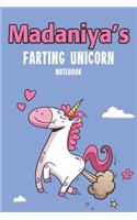 Madaniya's Farting Unicorn Notebook: Funny & Unique Personalised Notebook Gift For A Girl Called Madaniya - 100 Pages - Perfect for Girls & Women - A Great Notebook Journal For Home, Sc