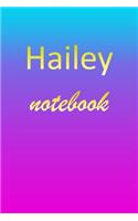 Hailey: Blank Notebook - Wide Ruled Lined Paper Notepad - Writing Pad Practice Journal - Custom Personalized First Name Initial H Blue Purple Gold - Taking 