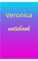 Veronica: Blank Notebook - Wide Ruled Lined Paper Notepad - Writing Pad Practice Journal - Custom Personalized First Name Initial V Blue Purple Gold - Taking 