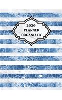 2020 Weekly Monthly Planner Stripes Blue White Marble