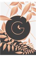 G: Gorgeous initial monogram lined journal. Chic soft rose gold letter notebook for diaries and notes.