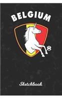 Sketchbook: Belgium Unicorn Sketch Book Paper - Drawing Pad for Artists & Illustrators - Belgium Country Soccer Ball Black Marble Cover - Perfect Workbook for K