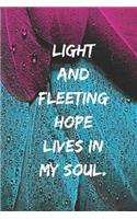 Light and fleeting hope lives in my soul.