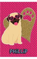 Pug Life Phillip: College Ruled Composition Book Diary Lined Journal Green