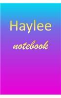 Haylee: Blank Notebook - Wide Ruled Lined Paper Notepad - Writing Pad Practice Journal - Custom Personalized First Name Initial H Blue Purple Gold - Taking 