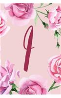 I: Monogram Notebook I Initial Journal Pink Floral (6x9) College Ruled Lined Diary Monogrammed Gifts for Women and Girls