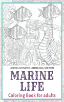 Marine life - Coloring Book for adults - Lion fish, Cuttlefish, Lobster, Seal, and more